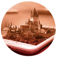 blog 4 Un château sort en relief de l'écran d'un téléphone portable